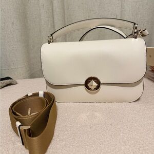 Kate Spade Audrey Flap Leather Crossbody Purse In Parchment